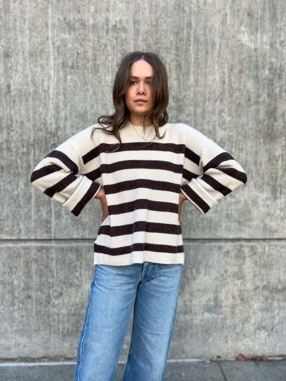 Oval Square Quiet Luxury Striped Lambswool Boxy Oversized Sweater long sleeves